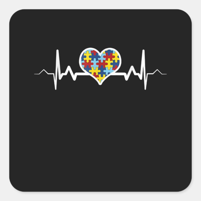 Autistic | Autism Awareness Heartbeat Puzzle Pride Square Sticker (Front)