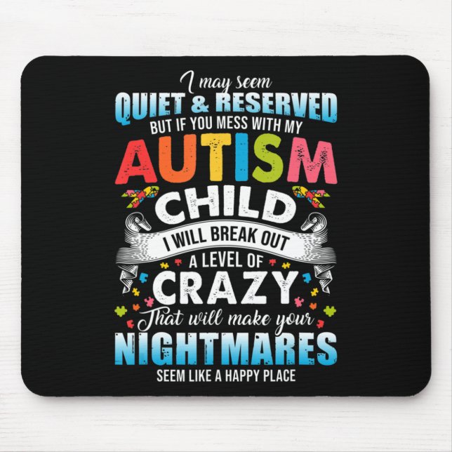 Autistic Autism Awareness Puzzle Pieces Proud Auti Mouse Mat (Front)