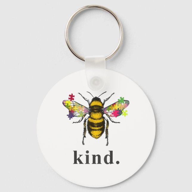Autistic | Autism Be Kind Beekeeper Puzzle Piece Key Ring (Front)