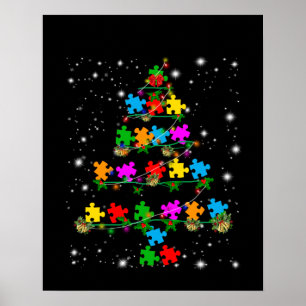 Autistic   Autism Puzzle Piece Christmas Tree Poster