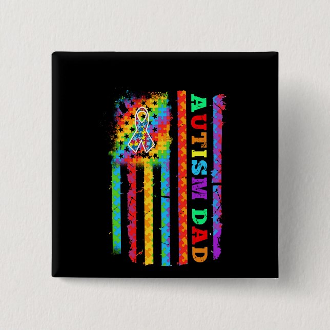 Autistic | Autistic Dad Autism USA Flag 15 Cm Square Badge (Front)