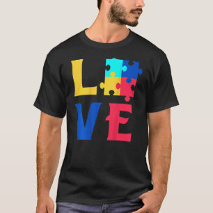 Autistic Awareness Month Love Puzzle Pieces Heart T-Shirt