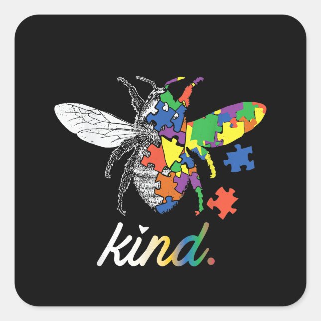 Autistic | Be Kind Beekeeper Puzzle Piece Square Sticker (Front)
