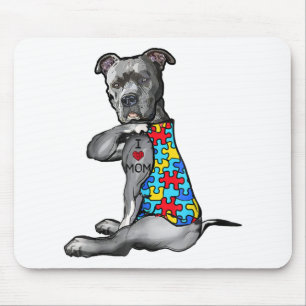 Autistic   Cool Pitbull I Love Mum Autism Puzzle Mouse Mat