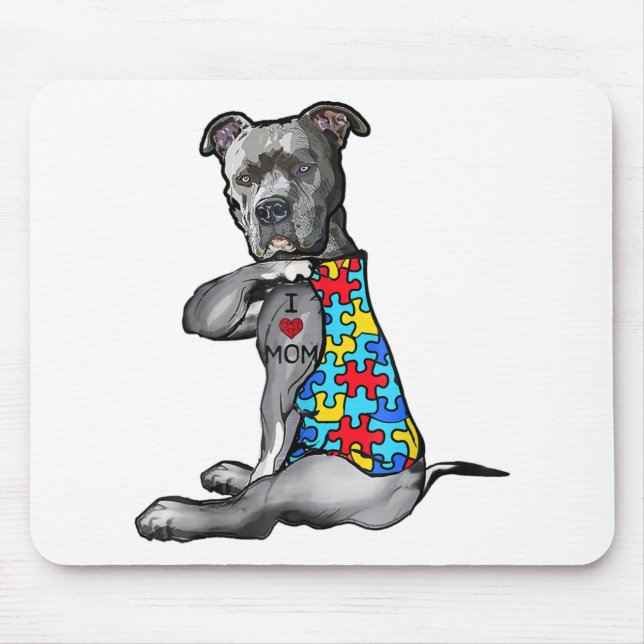 Autistic | Cool Pitbull I Love Mum Autism Puzzle Mouse Mat (Front)