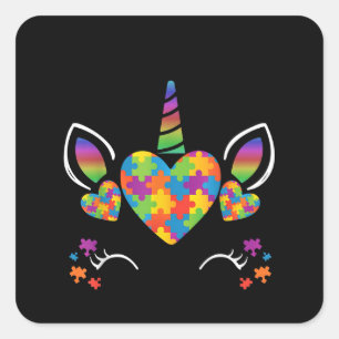 Autistic   Cute Unicorn Autism Awareness Puzzle Square Sticker
