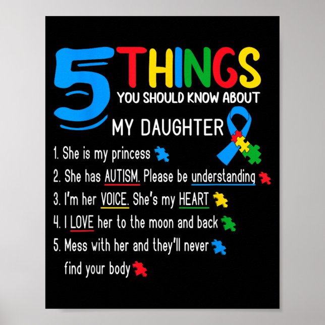 Autistic Daughter Au Awareness Support Mum Dad Poster (Front)