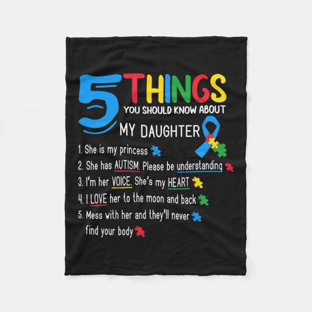 Autistic Daughter Autism Awareness Support Mum Dad Fleece Blanket (Front)