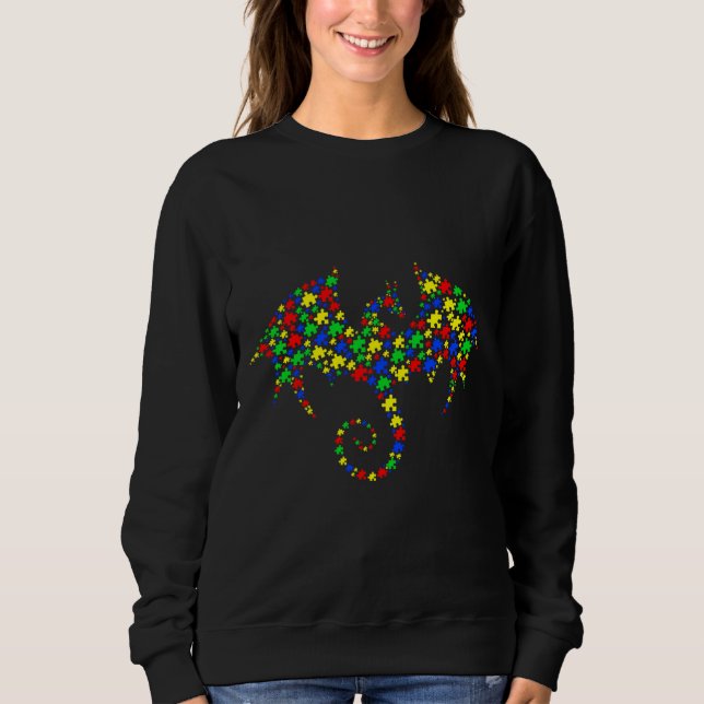 Autistic Dragon Puzzle Animals Support Autism Awar Sweatshirt (Front)