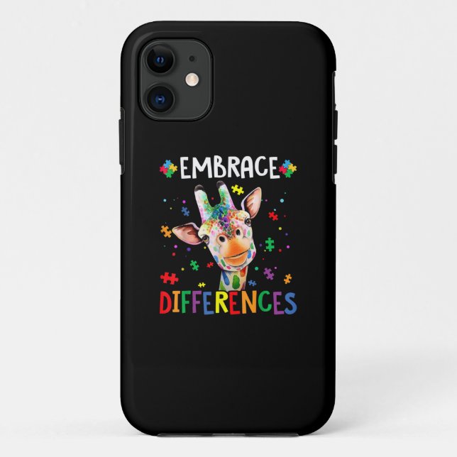 Autistic |Embrace Differences Giraffe Puzzle Piece Case-Mate iPhone Case (Back)