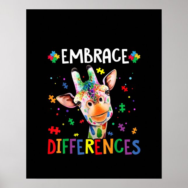 Autistic |Embrace Differences Giraffe Puzzle Piece Poster (Front)