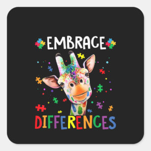 Autistic Embrace Differences Giraffe Puzzle Piece Square Sticker