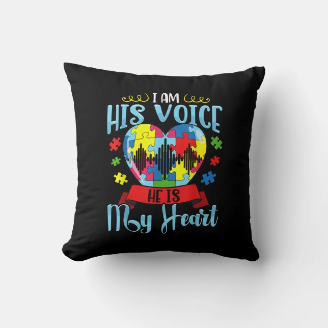 Autistic | I Am His Voice He Is My Heart Puzzle Cushion (Front)