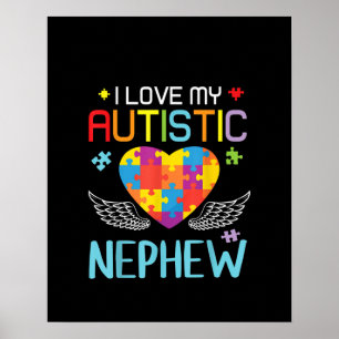 Autistic I Love My Autistic Nephew Heart Puzzle Poster