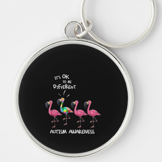 Autistic | It's Ok To Be Different Flamingo Puzzle Key Ring (Front)
