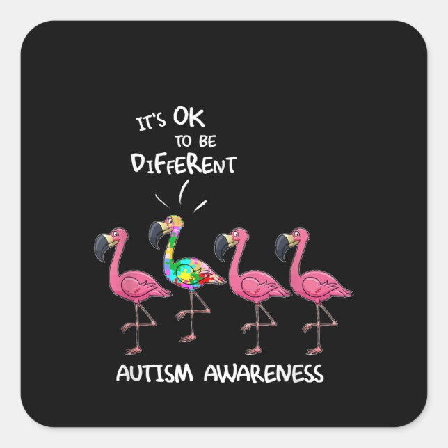 Autistic | It's Ok To Be Different Flamingo Puzzle Square Sticker (Front)