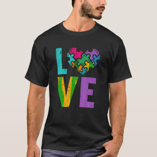 Autistic Kids Puzzle Pieces Heart Love Autism Awar T-Shirt