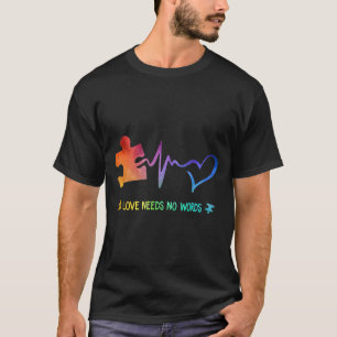 Autistic Love Needs No Words Heartbeat Puzzle For  T-Shirt