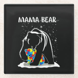 Autistic   Mama Bear Autism Puzzle Piece Snowflake Glass Coaster