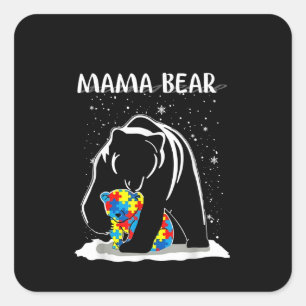 Autistic   Mama Bear Autism Puzzle Piece Snowflake Square Sticker