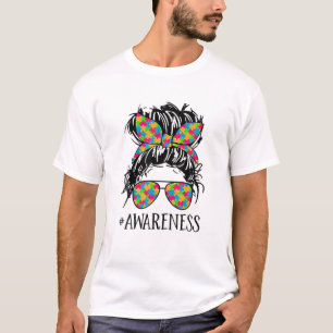 Autistic Mum Life Messy Bun Mother's Day Autism Aw T-Shirt