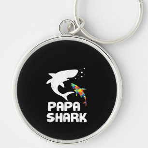 Autistic   Papa Shark Autism Awareness Key Ring