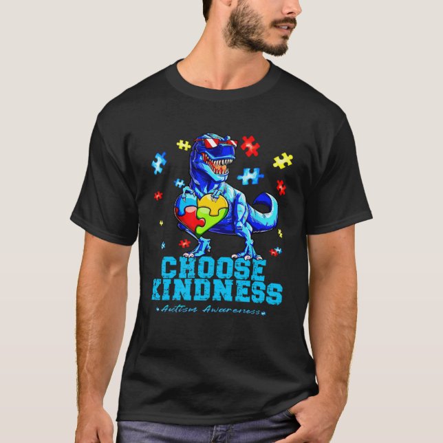 Autistic Pride Day Dinosaur TRex Choose Kindness M T-Shirt (Front)
