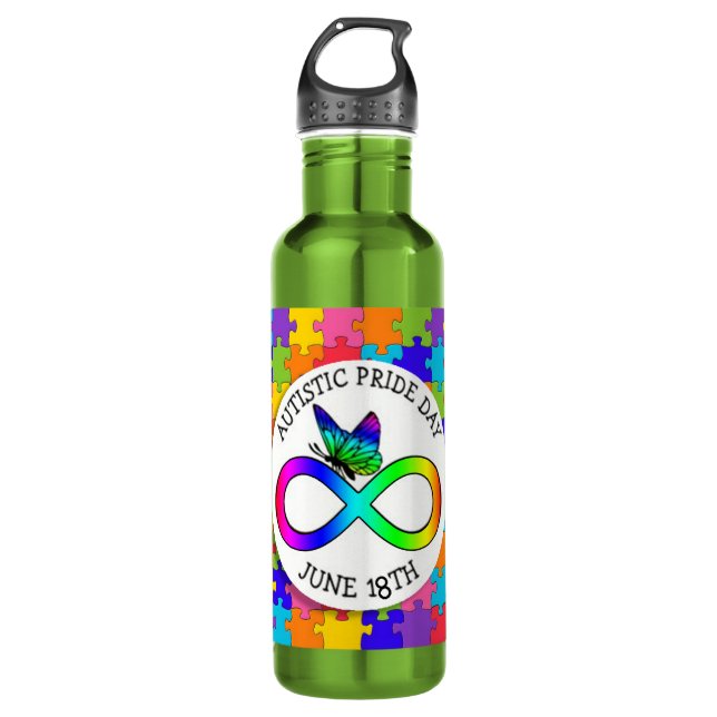 Autistic Pride Day June 18 Awareness Water Bottle (Front)