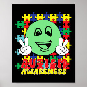Autistic Puzzle Pieces Smile Face Autism Awareness Poster