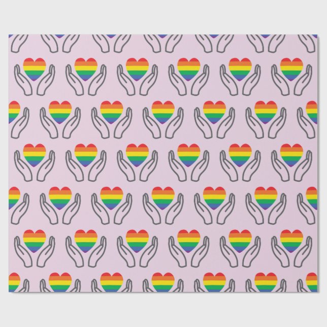 Autistic Rainbow Heart Supporting Hands ASD Gift Wrapping Paper (Flat)