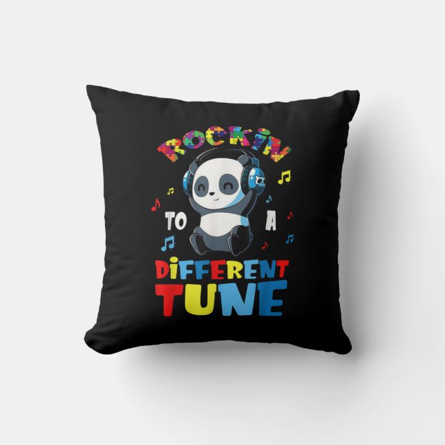 Autistic | Rockin To A Different Tune Cute Panda Cushion (Front)