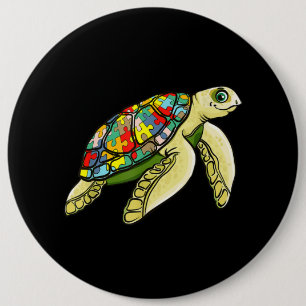 Autistic  Sea Turtle Puzzle Piece Autism Awareness 6 Cm Round Badge