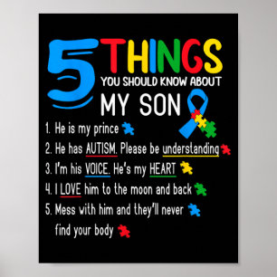Autistic Son Au Awareness Support For Mum Dad Poster