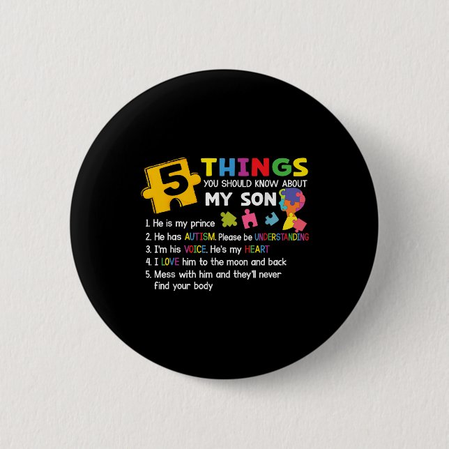 Autistic Son Autism Awareness Support For Mum Dad  6 Cm Round Badge (Front)