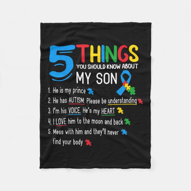 Autistic Son Autism Awareness Support For Mum Dad  Fleece Blanket (Front)