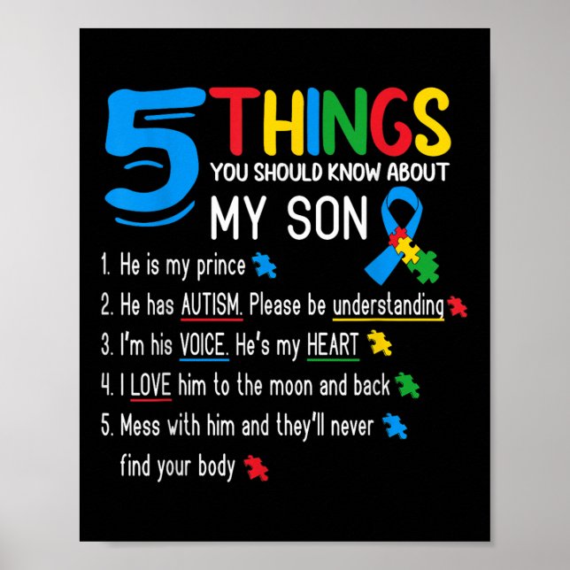 Autistic Son Autism Awareness Support For Mum Dad  Poster (Front)