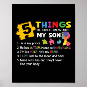 Autistic Son Autism Awareness Support For Mum Dad  Poster