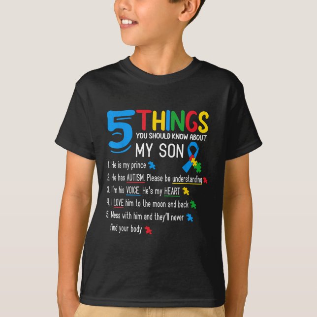Autistic Son Autism Awareness Support For Mum Dad  T-Shirt (Front)