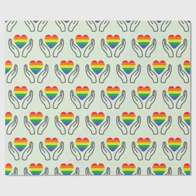 Autistic Supporting Hands Rainbow Colorful Heart Wrapping Paper (Flat)