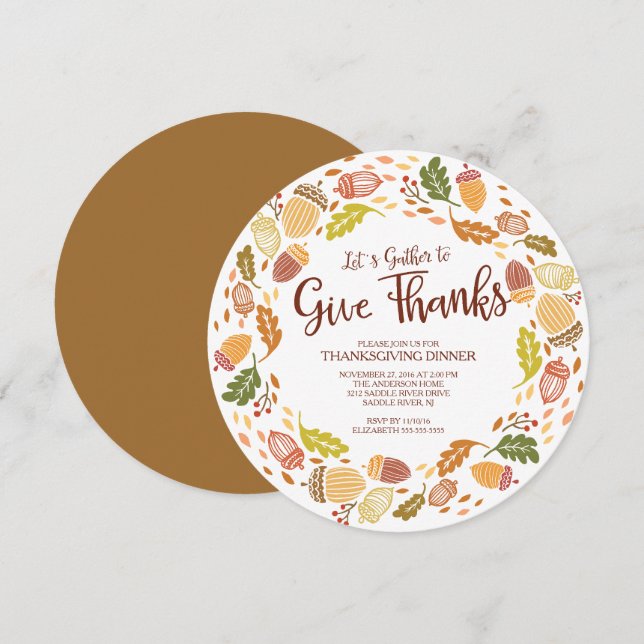 Autmn Wreath Give Thanks Thanksgiving Dinner Invitation (Front/Back)