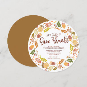 Autmn Wreath Give Thanks Thanksgiving Dinner Invitation