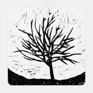 Autmnal Tree Lino Print Metal Tree Decoration