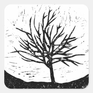Autmnal Tree Lino Print  Square Sticker