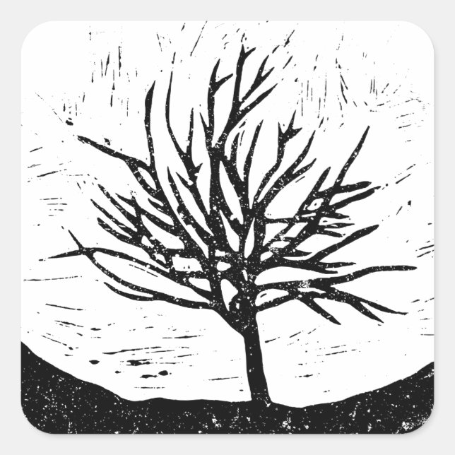 Autmnal Tree Lino Print  Square Sticker (Front)