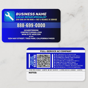 Auto Air Conditioner Service   Best Car AC Repair Business Card