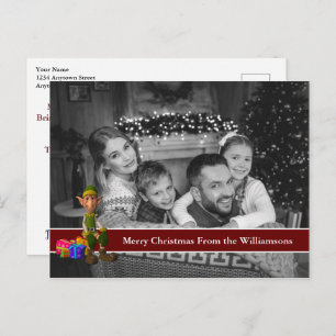 Auto Black and White Christmas Photo With Fun Elf Postcard