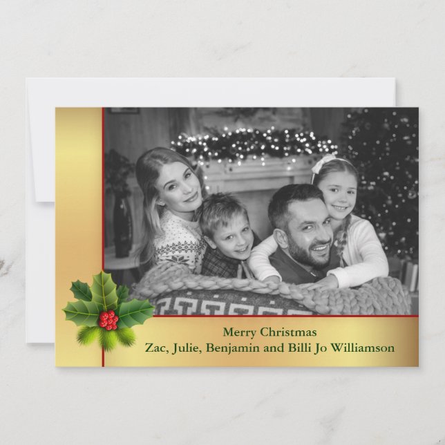 Auto Black and White Gold Frame Christmas Photo Holiday Card (Front)