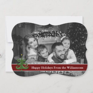 Auto Black and White Happy Holidays Tree Fancy Holiday Card