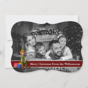 Auto Black and White Photo Elf Fancy Trim Holiday Card