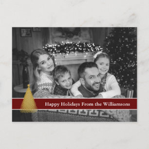 Auto Black and White Photo Gold Christmas Tree Postcard